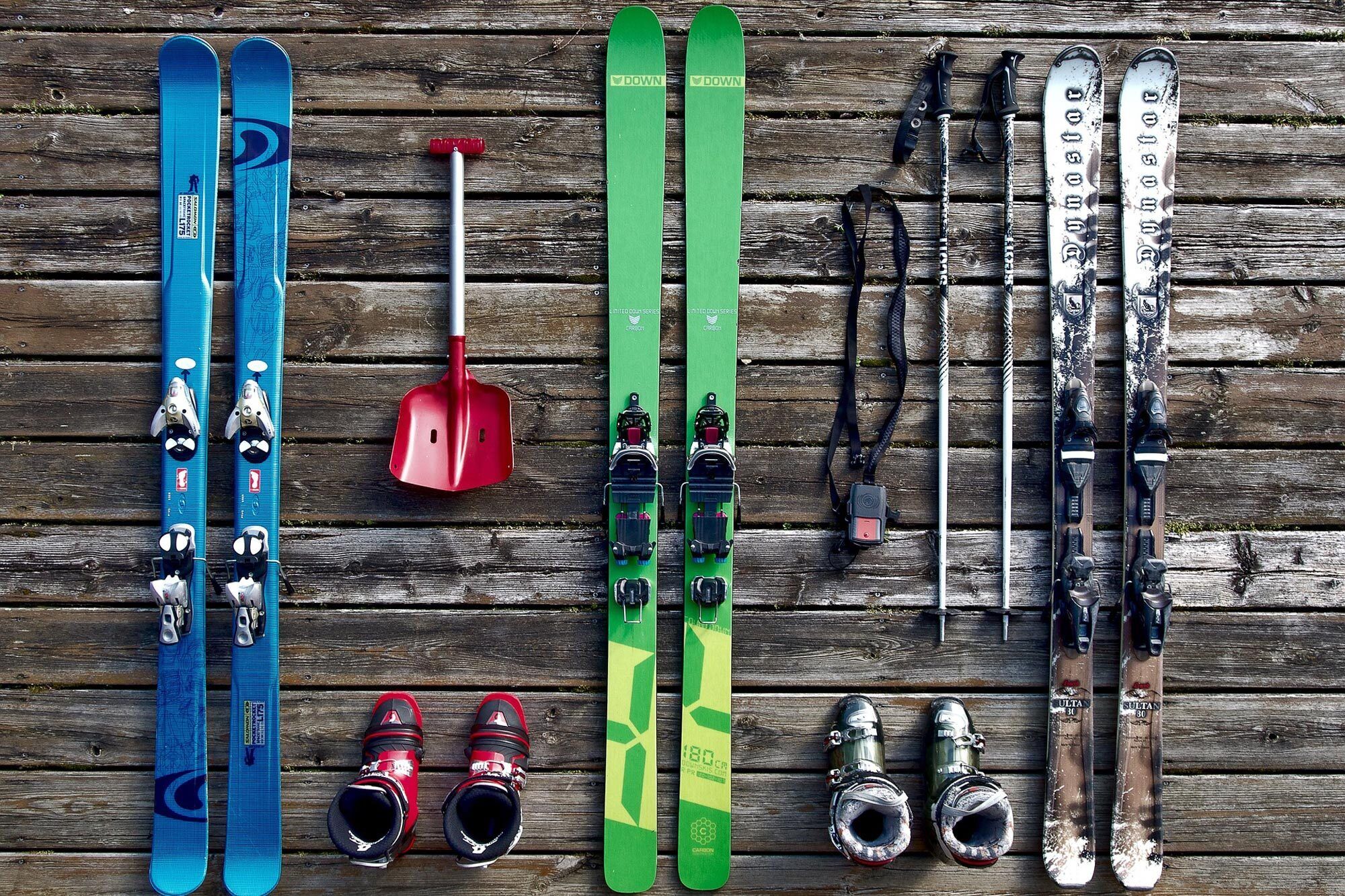 Listed ski equipment for a perfect day on the mountain.
