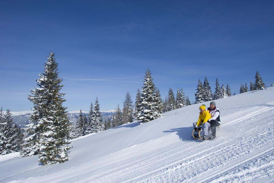 Two people on a sled