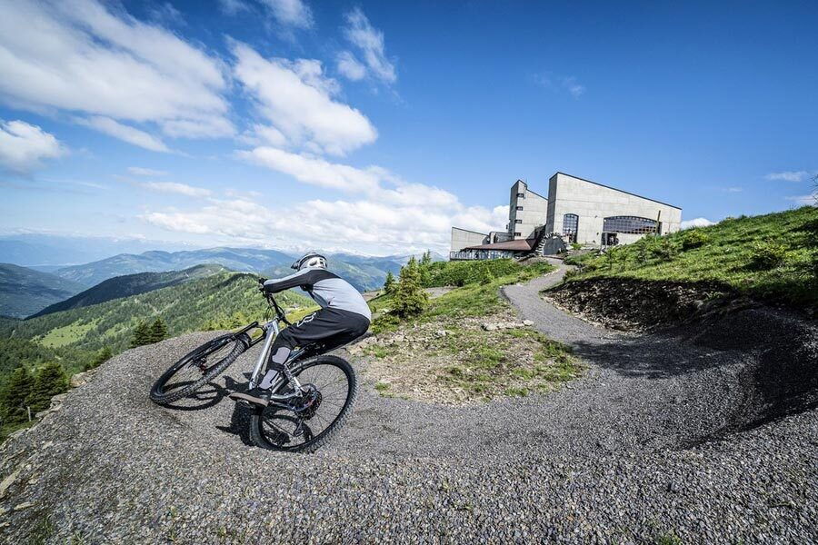 Mountain bikers on a flow trail BMX track in Carinthia