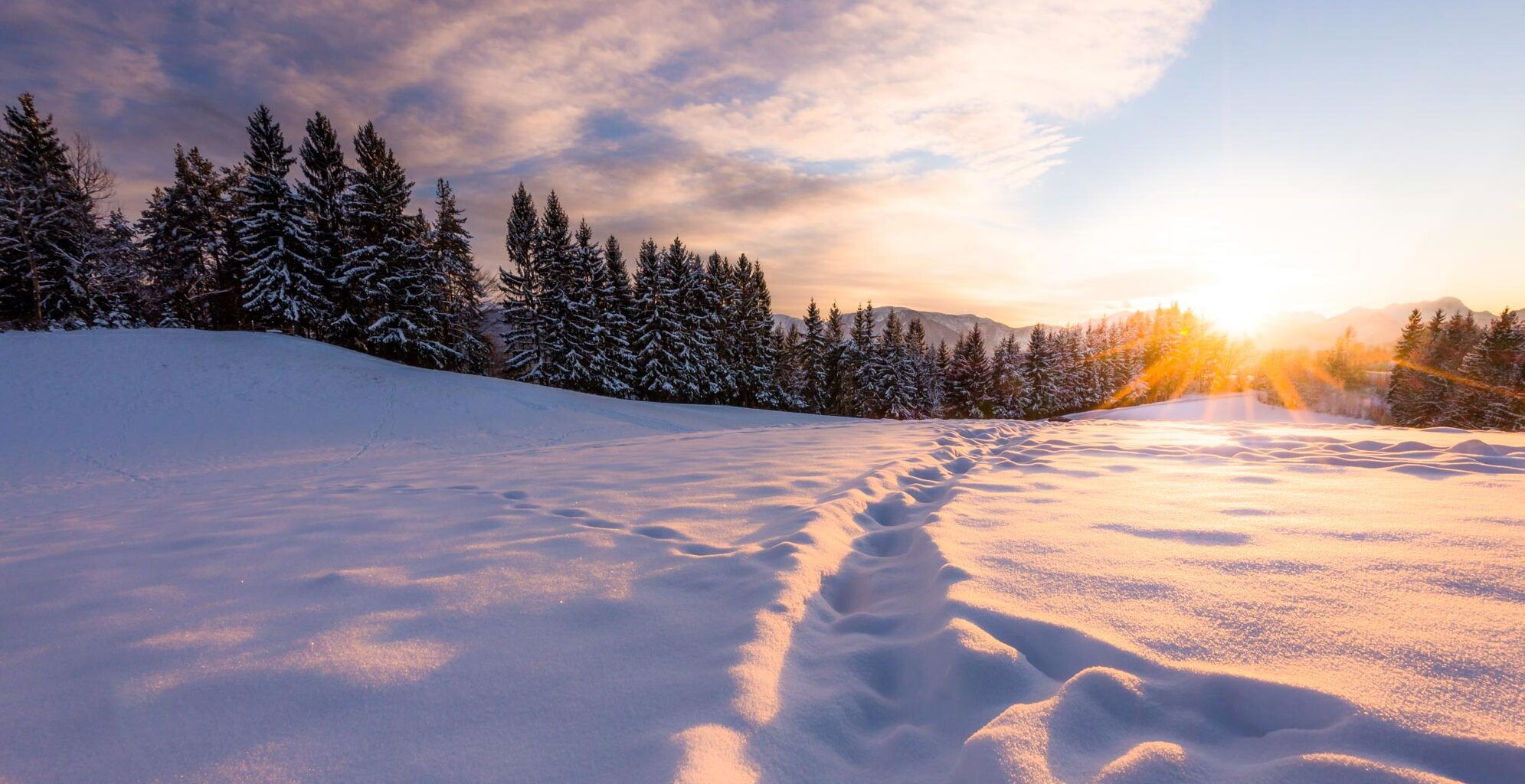 Impressive winter landscape at sunset in Carinthia